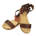 Swirl Pattern Leather Sandals - Brown - Hanse shoes