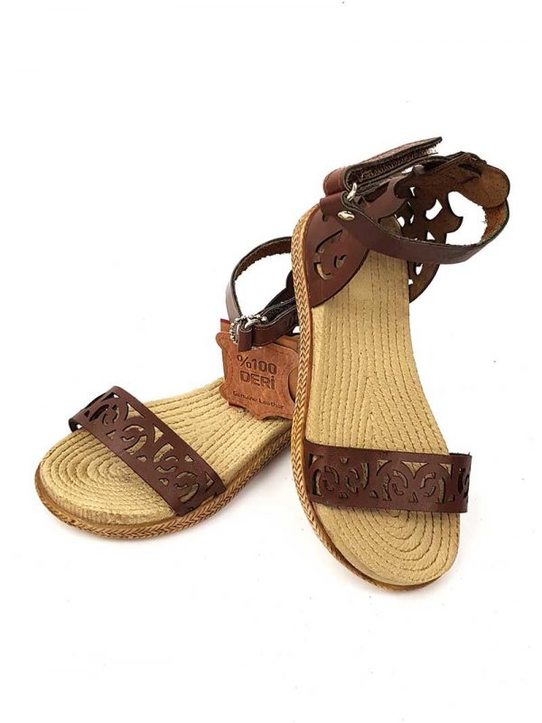 Swirl Pattern Leather Sandals - Brown - Hanse shoes