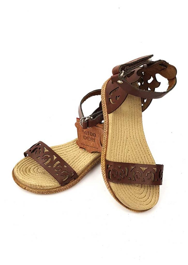 Swirl Pattern Leather Sandals - Brown - Hanse shoes