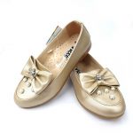 Beaded Bow Leather Shoes- Gold (Turkish Shoes)