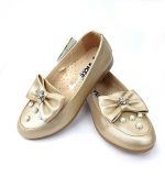 Beaded Bow Leather Shoes- Gold (Turkish Shoes)