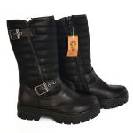 Round patterned Semi-Leather Boots -Black (Turkish Shoes)